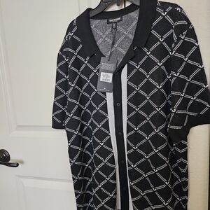 Black and White Button-Up Cardigan